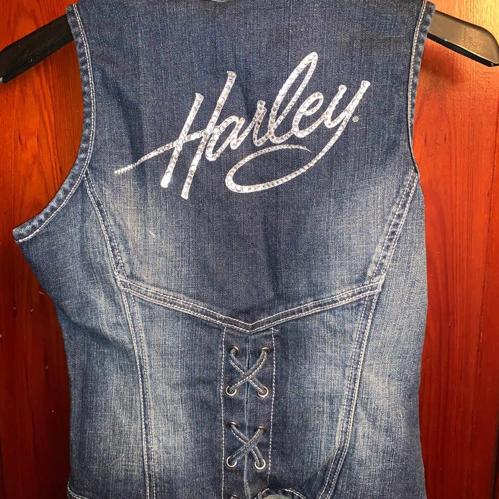 NWT Harley Davidson Bling/Rhinestones Blue Jean Vest Small